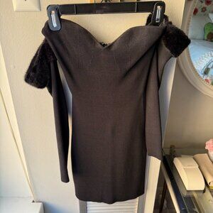 STAUD knit mini dress with fur detail